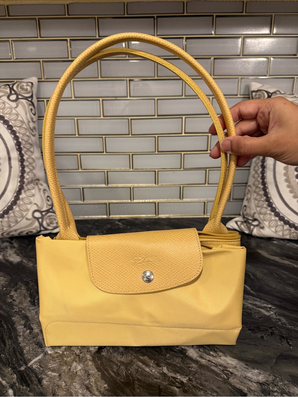 Longchamp Butter Yellow “One Lime” Nylon Le Pliage LARGE Tote - Picture 8 of 8